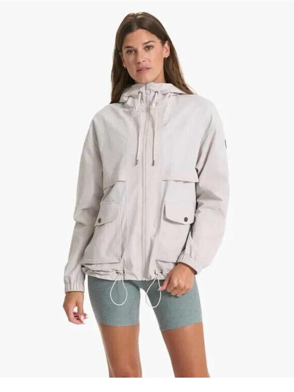 Vuori Elijo Rain Jacket Hooded Full Zip Women's Size XS Suede Gray Casual Active